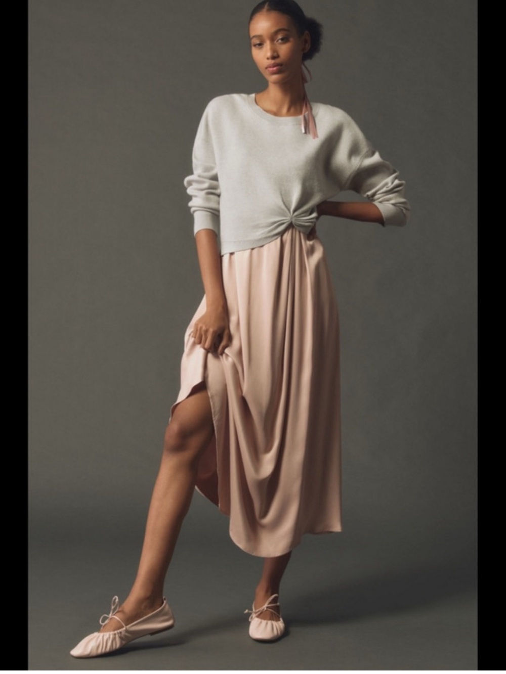 Anthropologie Blush Pink Satin Midi Skirt